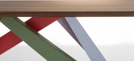 A closer view of the angled legs on the BIG table, shown in colour finish.